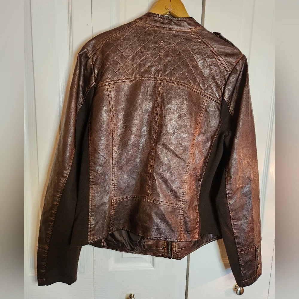 NWT Maurices Brown Distressed Faux Leather Moto Military Jacket Size 1 - Picture 9 of 10
